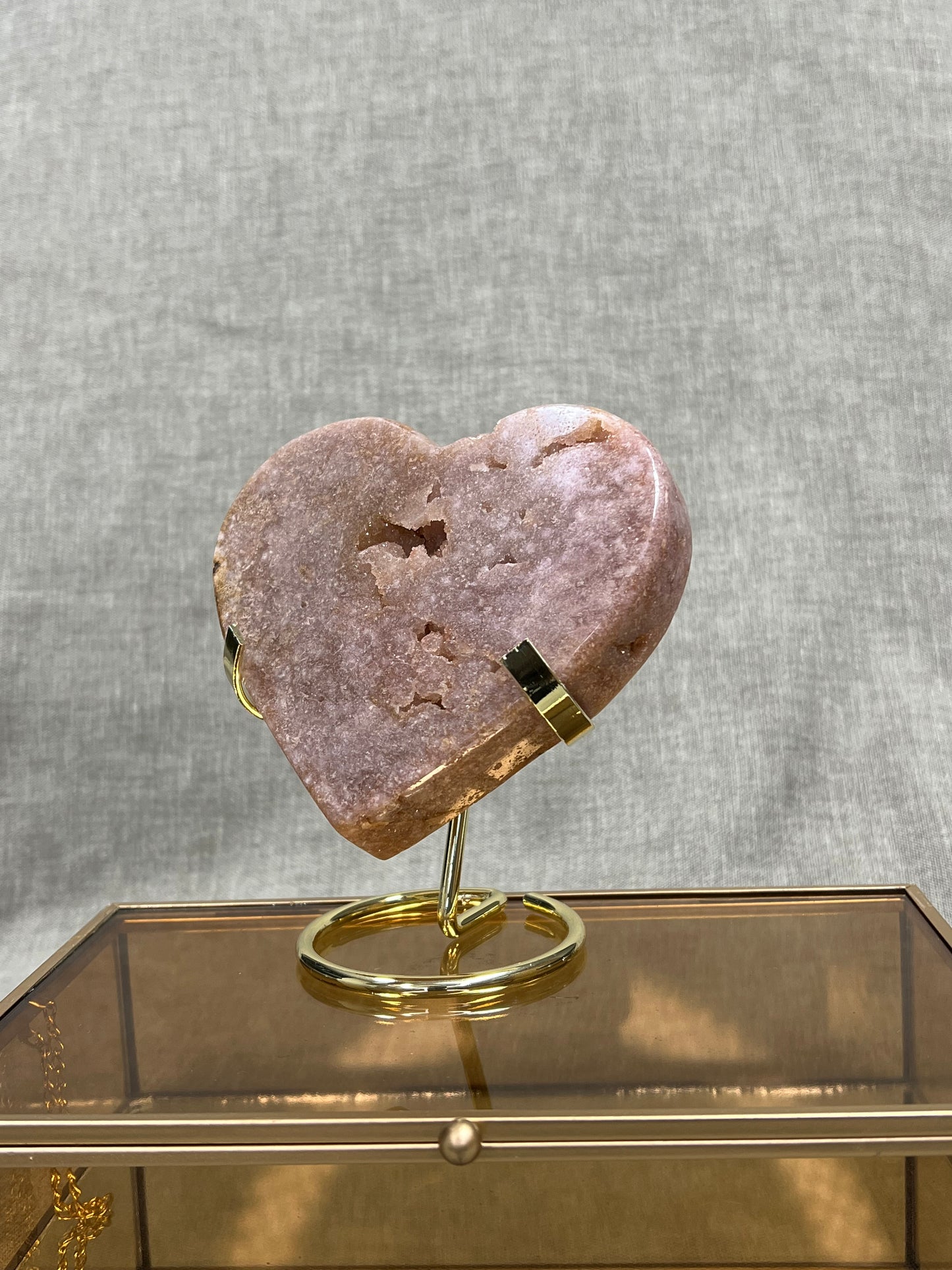 Roze amethist hart met druzy