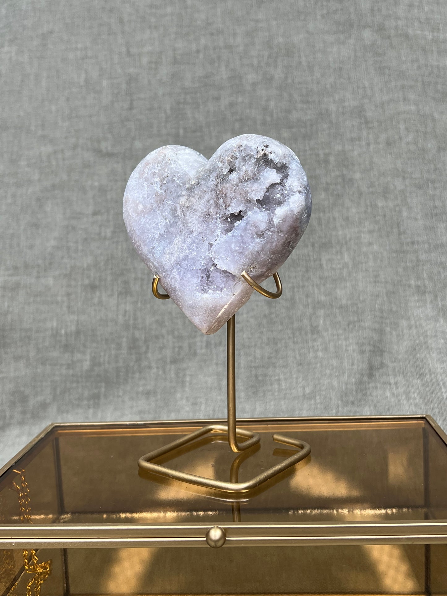 Roze amethist hart met druzy