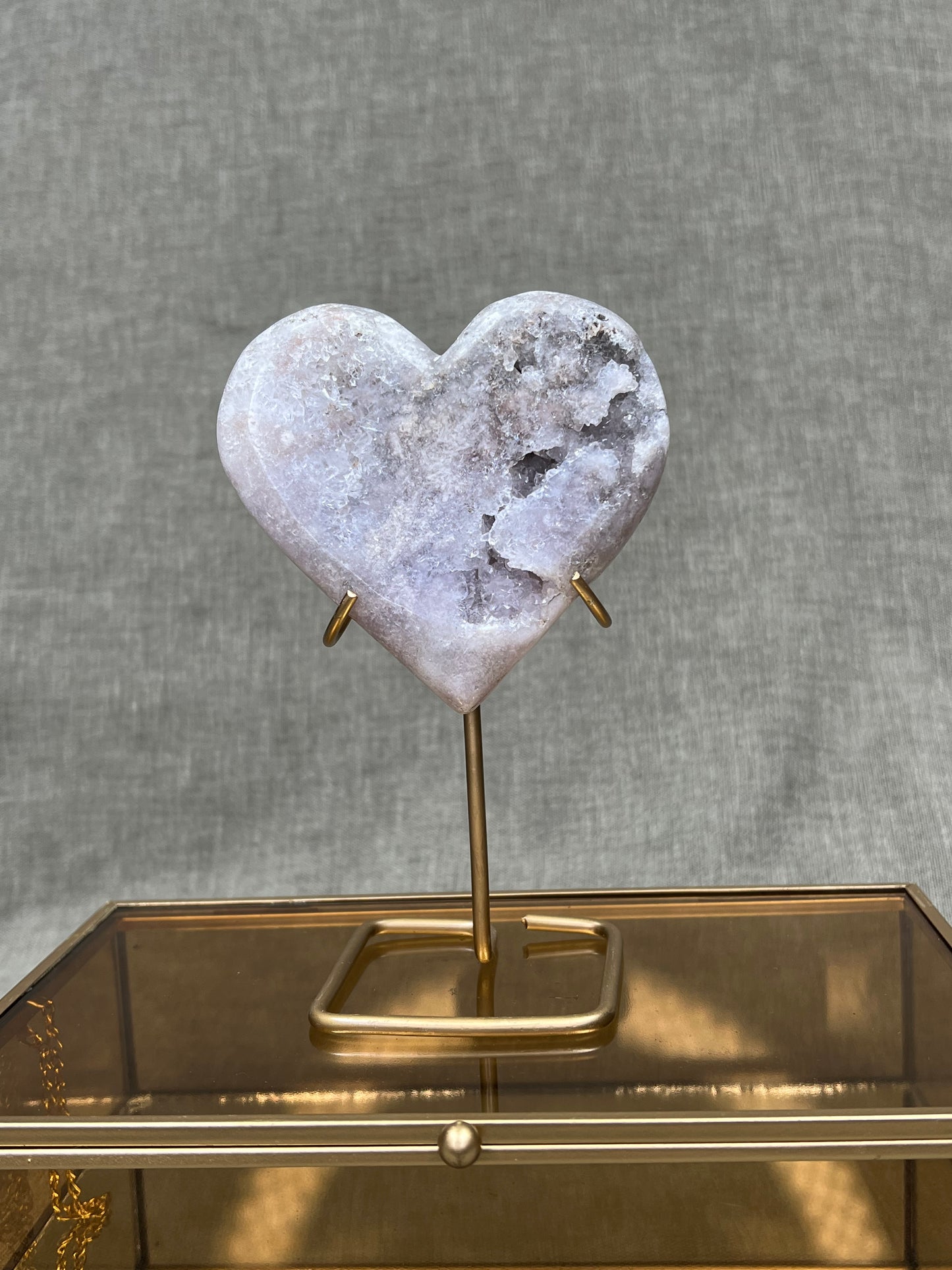Roze amethist hart met druzy