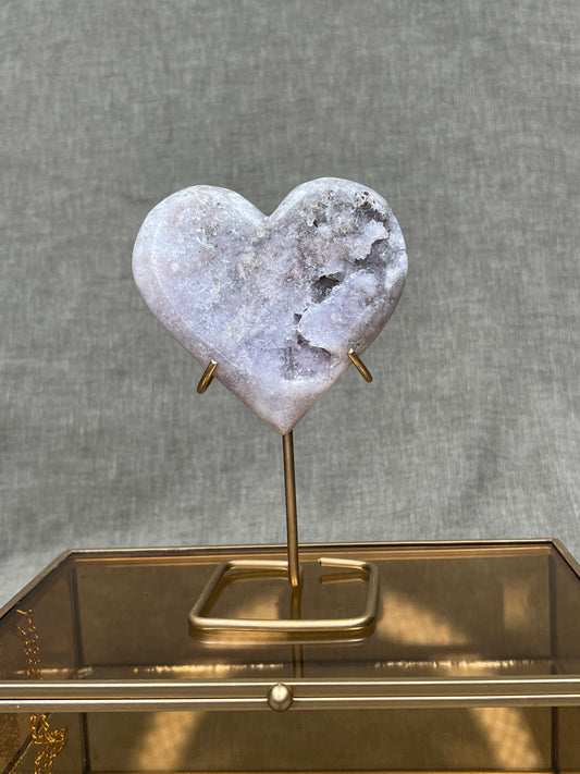 Roze amethist hart met druzy