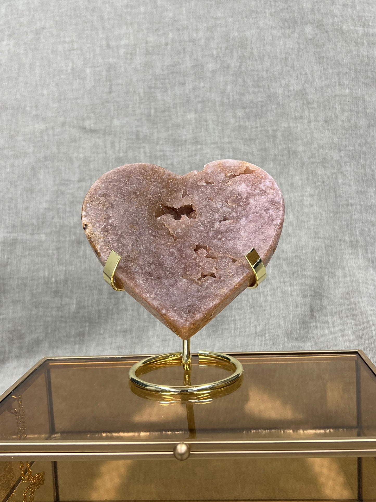 Roze amethist hart met druzy