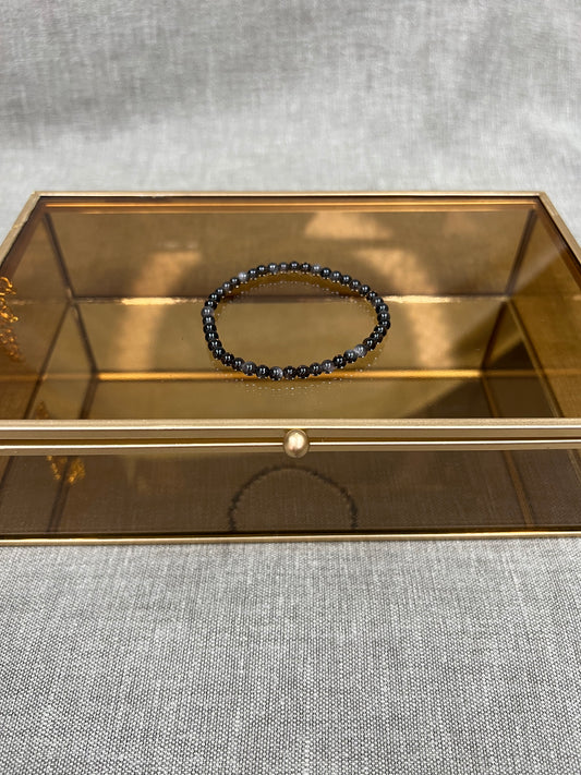 Zilver obsidiaan kogelarmband 4mm